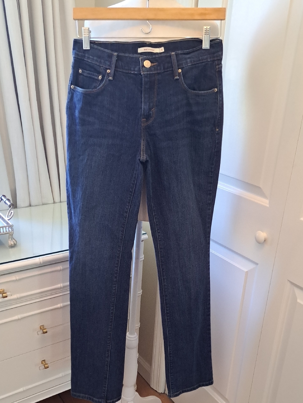 Levi's Womens 505 Straight 100% Medium Dark Wash Cotton Full Length Jeans 6